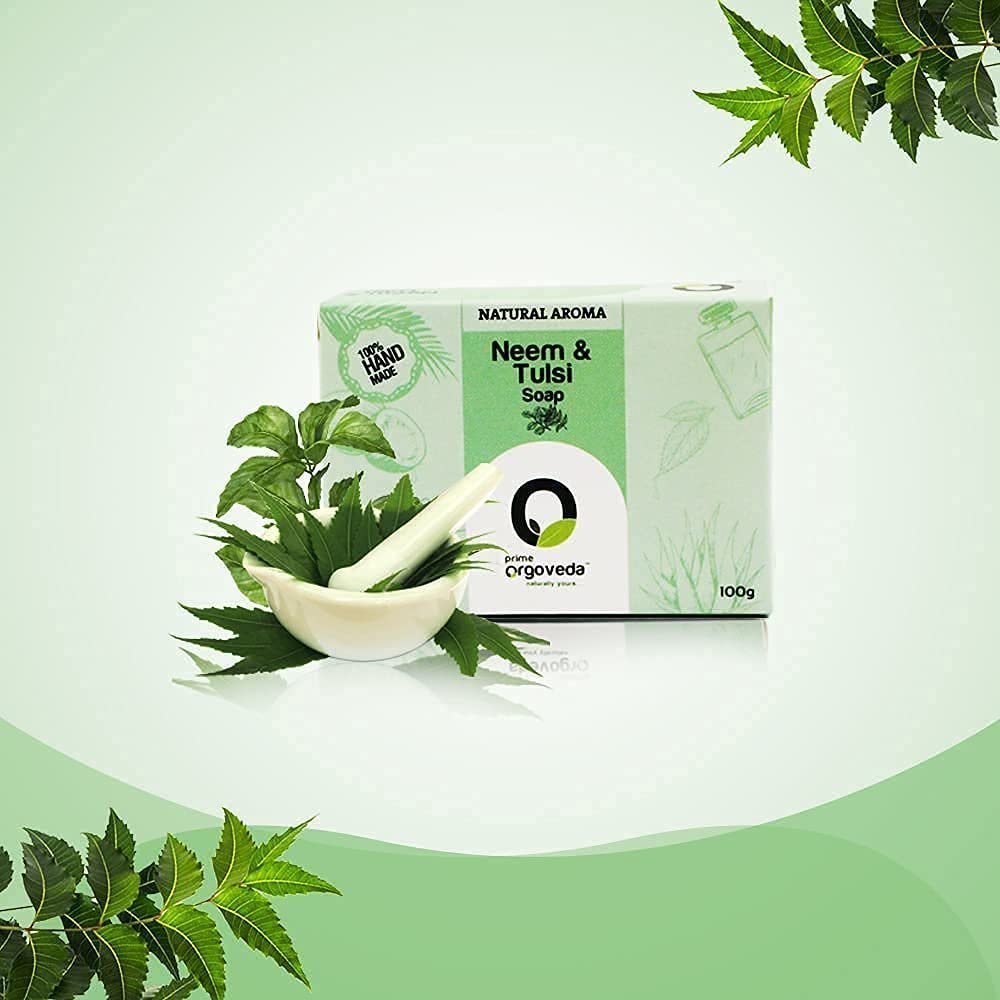 2_60d750b2-56d0-4f49-be47-e269b5567fe3.jpg Orgoveda 100% Natural Handmade Neem & Tulsi Soap - 100g - Image 1