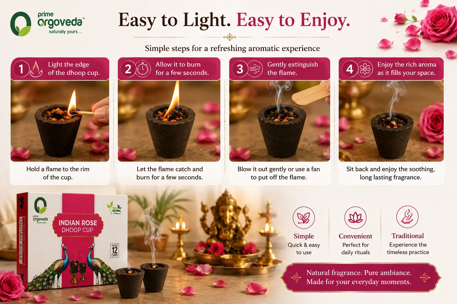 Indian Rose Dhoop Cups