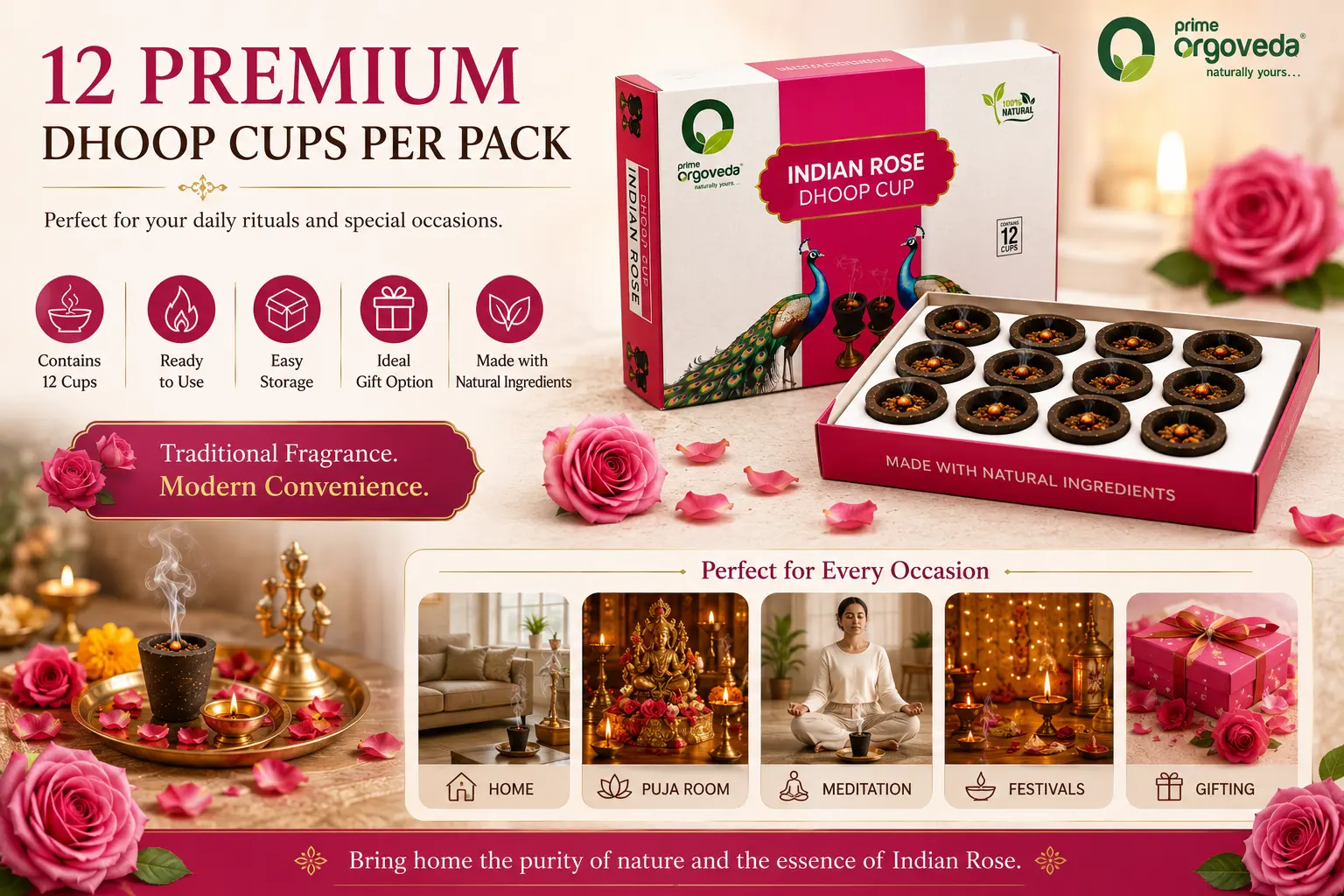 Indian Rose Dhoop Cups
