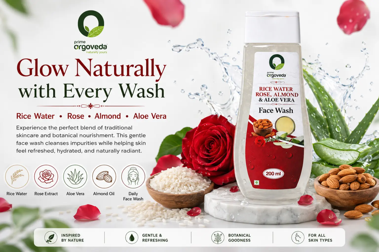 Rice Water, Rose, Almond and Aloe Vera Facewash