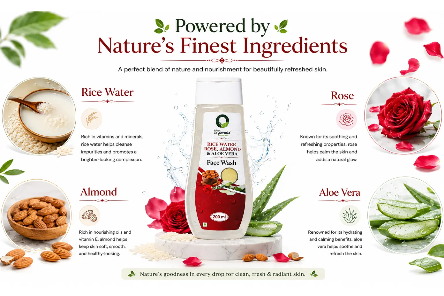 Rice Water, Rose, Almond and Aloe Vera Facewash