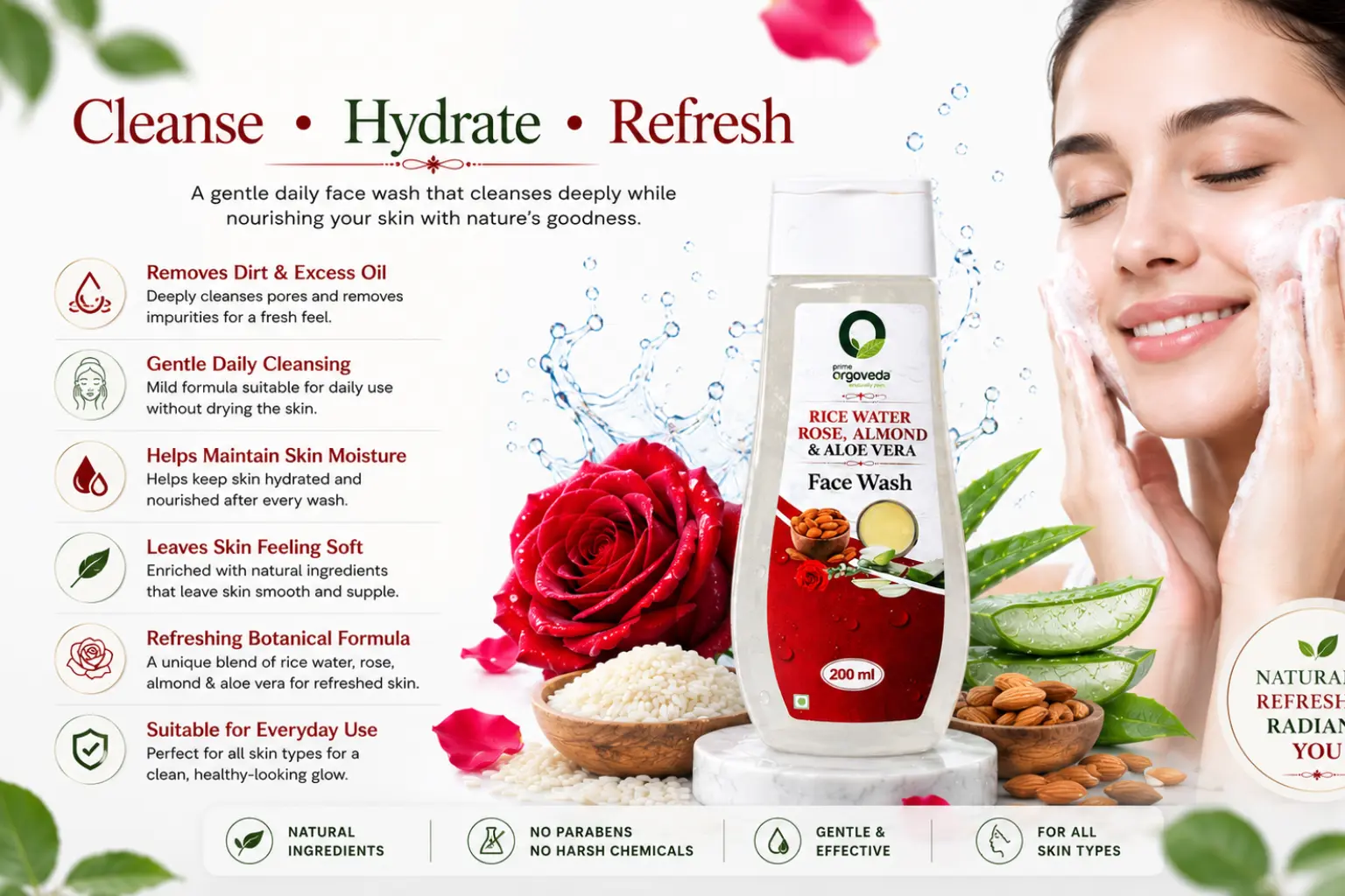 Rice Water, Rose, Almond and Aloe Vera Facewash