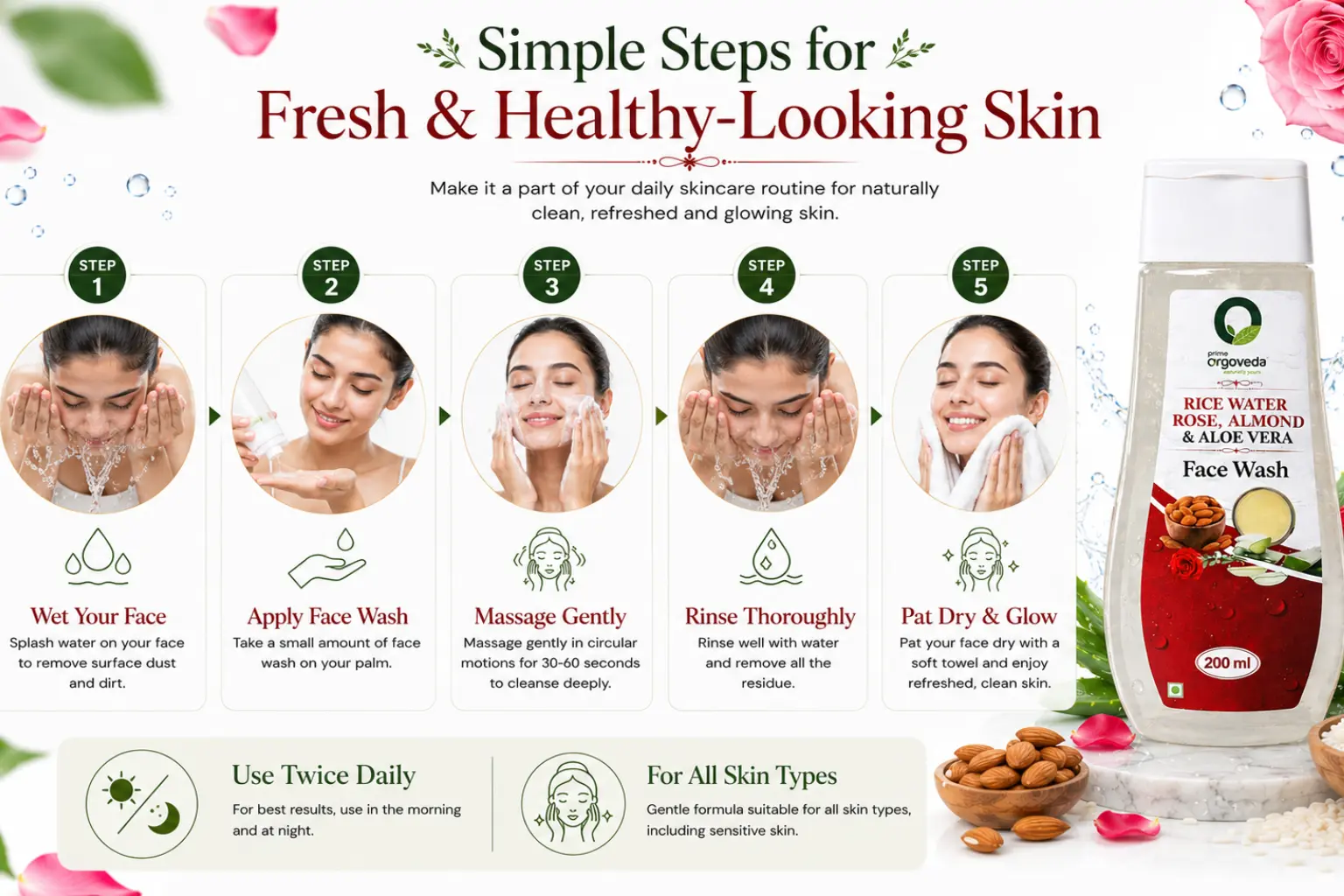 Rice Water, Rose, Almond and Aloe Vera Facewash