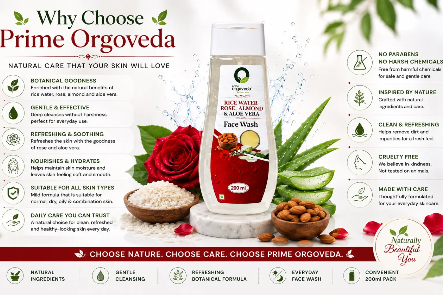 Rice Water, Rose, Almond and Aloe Vera Facewash